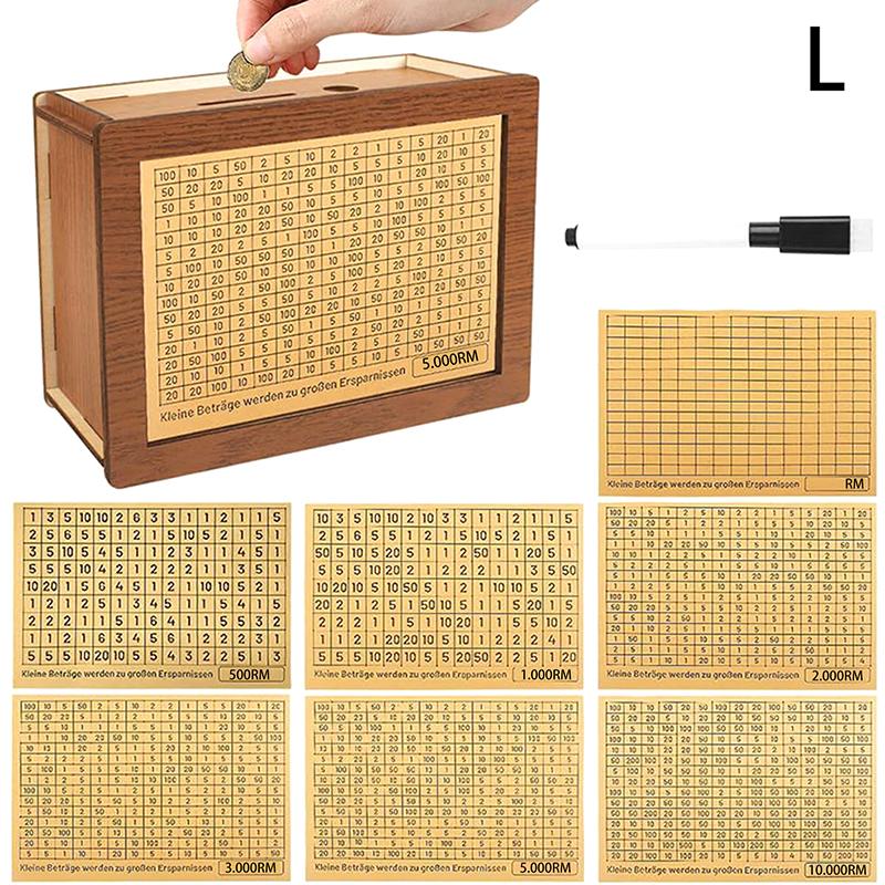 Копилка деревянная копилка многоразовая с целью сбережения и числами
